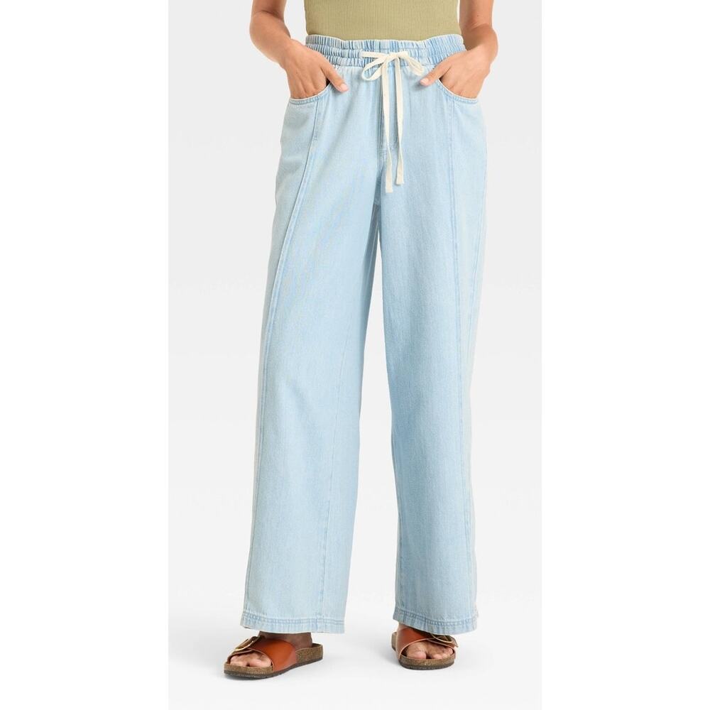 Wide Leg Barrel Jeans M Pull On Drawstring Streetwear